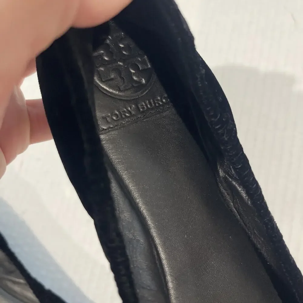 Tory Burch Black Violet Velvet Crystal Embellished Ballet Flats Size 7.5 Shoe